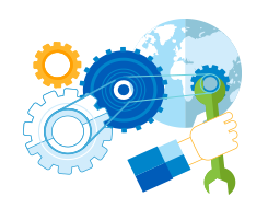 Abstract image of gears and a globe